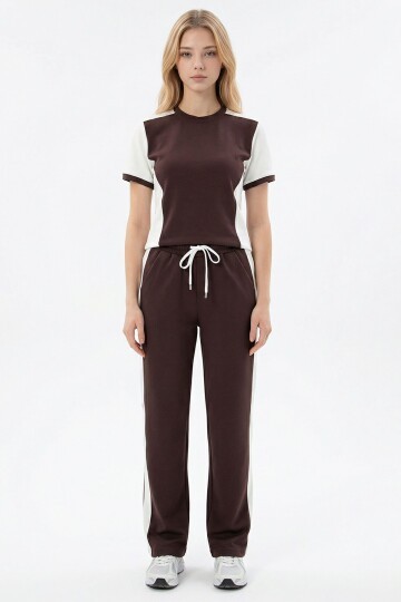 Acı Kahve Blok Detaylı Yumuşak Dokulu Modal Kumaş Alt Üst Takım BCHN-2626126