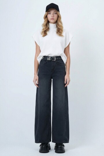 Antrasit Yüksek Bel 5 Cepli Baggy Jean KT-0088