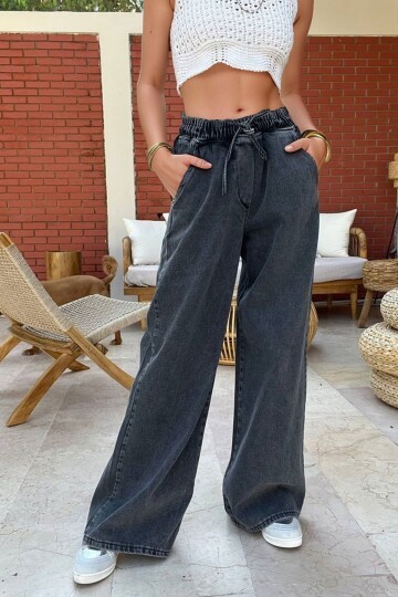 Antrasit Yüksek Bel 5 Cepli Baggy Jean KT-0088