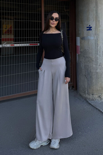 Bej Cepli İspanyol Paça Ultra Soft Kumaş Pantolon  BCDF-25P0001