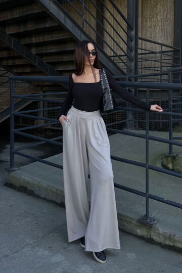 Bej Pile Detaylı İspanyol Ultra Soft Kumaş Pantolon BCDF-25P0002