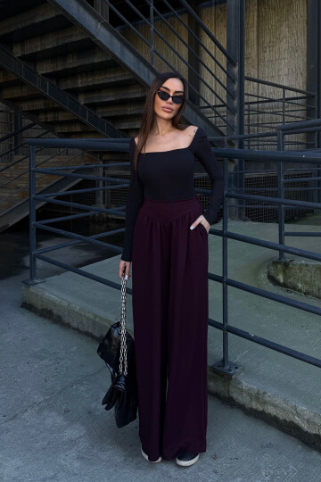 Bordo İspanyol Paça Ultra Soft Kumaş Pantolon BCDF-25P0003