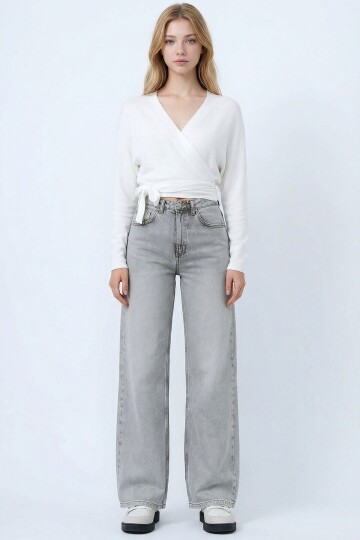 Buz Gri Yüksek Bel 5 Cepli Baggy Jean KT-0088