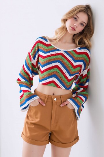 Camel Duble Paça Yüksek Bel Denim Şort