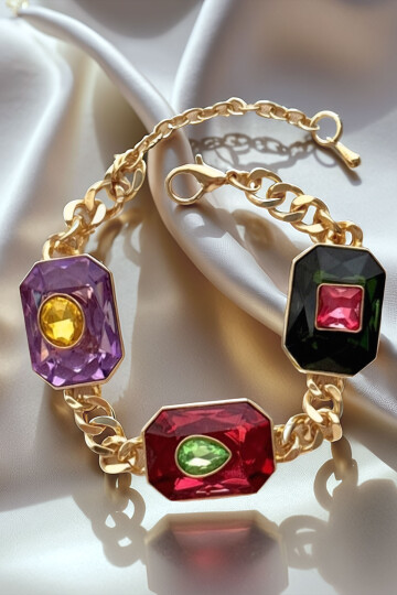 Çelik Baget Taşlı Renkli Taşlı Bileklik BCYJ-251015