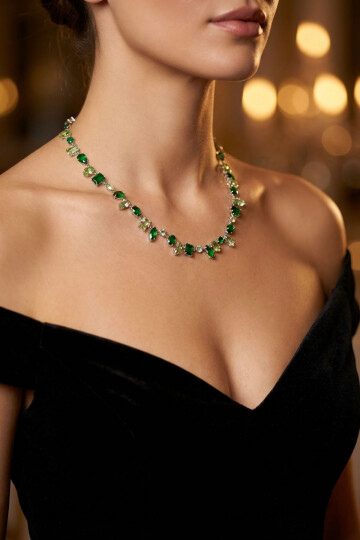 Çelik Dönmeyen Gema Kolye Zirkon Taşlı Kadın Kolye BCYJ-251045