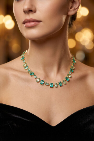 Çelik Dönmeyen Gema Kolye Zirkon Taşlı Kadın Kolye BCYJ-251045