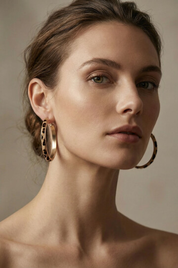 Çelik Leopar Desenli Halka Kadın Küpe BCYJ-251036