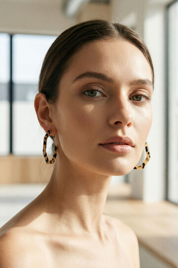 Çelik Leopar Desenli Halka Kadın Küpe BCYJ-251036