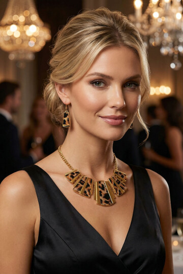 Çelik Leopar Kolye Ve Küpe Seti BCYJ-251029