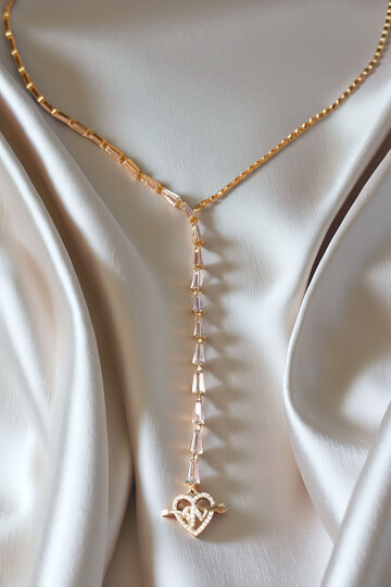 Çelik Zirkon Taşlı Baget Taşlı Y Kadın Kolye BCYJ-251021