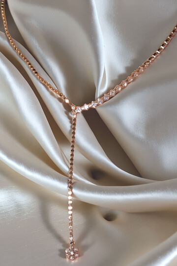 Çelik Zirkon Taşlı Su Yolu Y Kadın Kolye BCYJ-251022