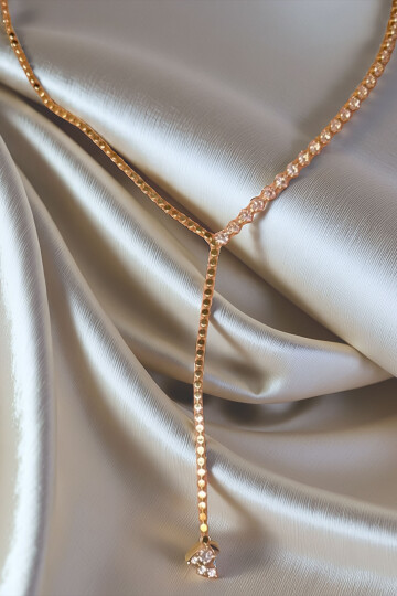 Çelik Zirkon Taşlı Su Yolu Y Kadın Kolye BCYJ-251022