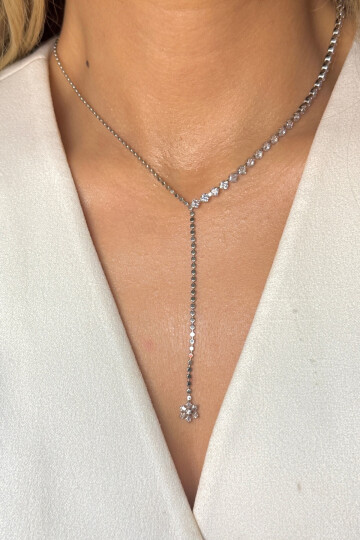 Çelik Zirkon Taşlı Su Yolu Y Kadın Kolye BCYJ-251022