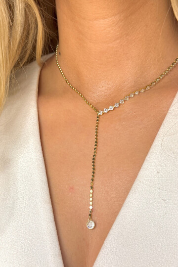 Çelik Zirkon Taşlı Su Yolu Y Kadın Kolye BCYJ-251022