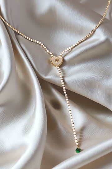 Çelik Zirkon Taşlı Su Yolu Y Kadın Kolye Gold 14K Renk BCYJ-251020