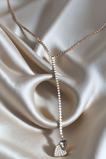 Çelik Zirkon Taşlı Su Yolu Y Kadın Kolye Gümüş Renk BCYJ-251019