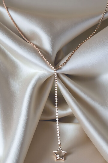 Çelik Zirkon Taşlı Su Yolu Y Kadın Kolye Gümüş Renk BCYJ-251019