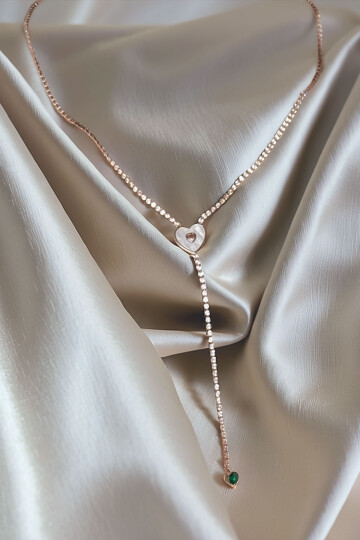 Çelik Zirkon Taşlı Su Yolu Y Kadın Kolye Gümüş Renk BCYJ-251019