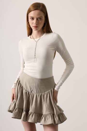 Gri Katlı Volanlı Mini Etek BCRY-261272