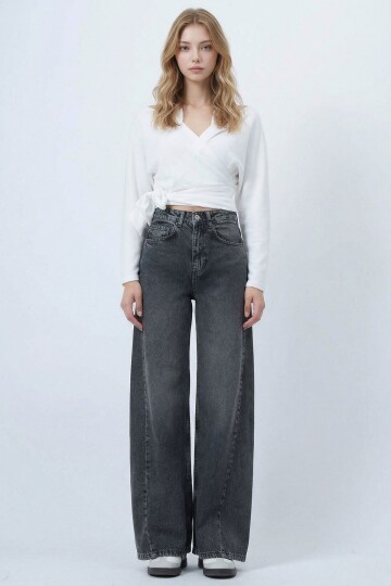 Gri Yüksek Bel 5 Cepli Baggy Jean BCHNW-251207