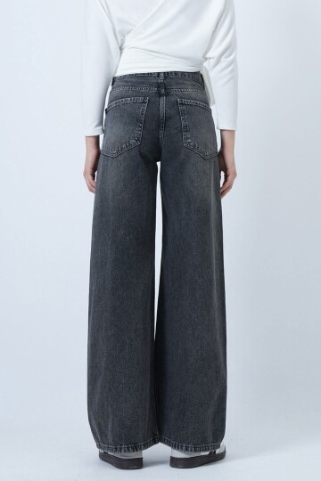 Gri Yüksek Bel 5 Cepli Baggy Jean