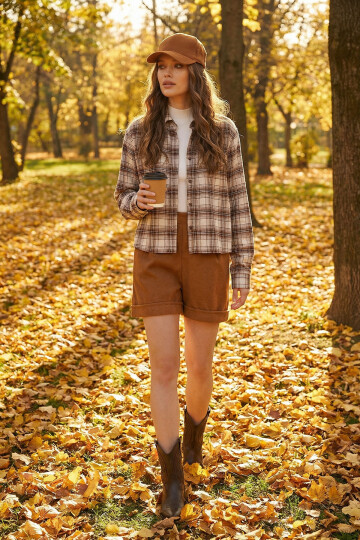 Hardal Duble Paça Çift Cepli Kışlık Kaşe Şort BCHNV-251220