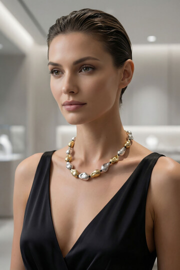 Kadın Modern Tasarım Zincir Parlak Asimetrik Boncuk Tam Tur Kadın Kolye BCYJ-251023