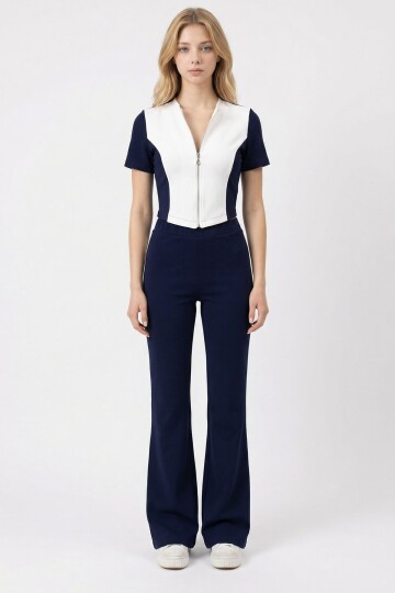 Lacivert Renk Bloklu Fermuarlı Yumuşak Dokulu Kumaş Eşofman Takımı BCHN-2626953TK