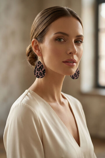 Leopar Desenli Kadın Sallantılı Küpe BCYJ-251033