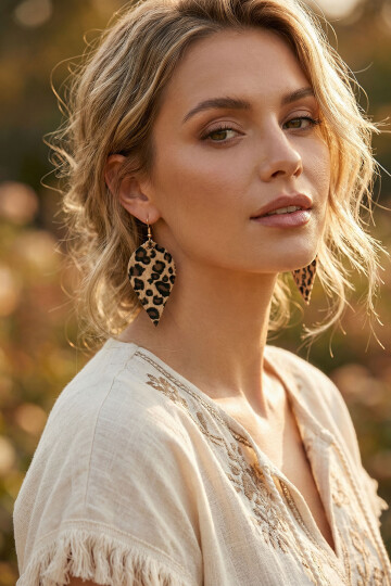 Leopar Desenli Kadın Sallantılı Küpe BCYJ-251033