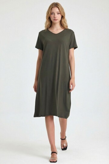 Haki Örme Viscon Elbise