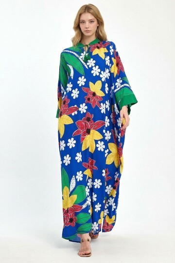 Saks Baskılı Maxi Boy Dokuma Viscon Elbise