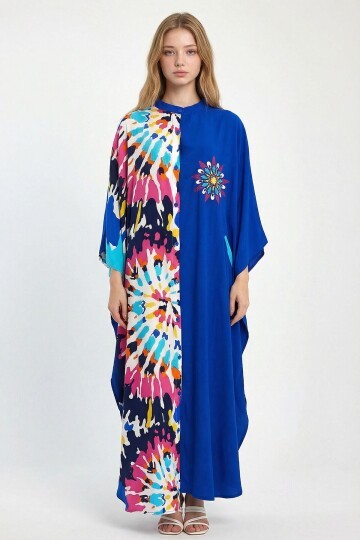 Saks Nakış İşlemeli Maxi Boy Dokuma Viscon Elbise