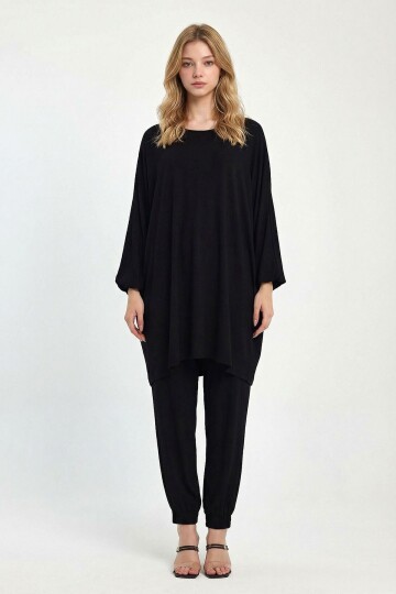 Siyah Tunik Ve Pantolon Örme Viscon Alt Üst Takım