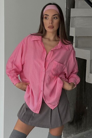 Pembe Tek Cepli Uzun Kol Oversize Gömlek BCRU-261293
