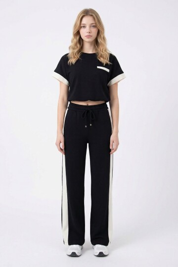 Siyah Renk Bloklu Beli Lastikli Yumuşak Dokulu Kumaş Alt Üst Takım BCHN-2626133