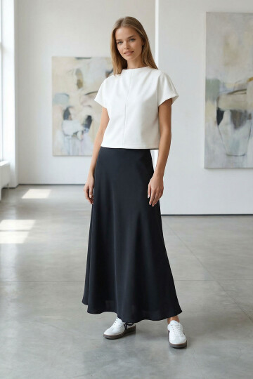 Siyah Yüksek Bel Basic Saten Etek BCHCA-251231