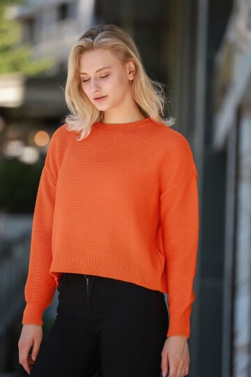 Turuncu Çizgi Dokulu Kışlık Triko Kazak BCES-253015