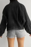 Antrasit Çift Cepli Balon Kollu Oversize Denim Jean Ceket BCDF-235402