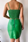 Yeşil Askılı Suni Deri Crop Büstiyer BC231029