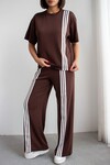 Acı Kahve Çizgili Modal Kumaş Alt Üst Takım