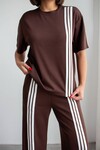 Acı Kahve Çizgili Modal Kumaş Alt Üst Takım