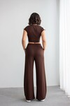 Acı Kahve Çizgili Modal Kumaş Crop Alt Üst Takım