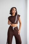 Acı Kahve Çizgili Modal Kumaş Crop Alt Üst Takım