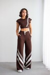 Acı Kahve Çizgili Modal Kumaş Crop Alt Üst Takım