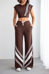 Acı Kahve Çizgili Modal Kumaş Crop Alt Üst Takım
