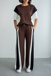 Acı Kahve Renk Bloklu Modal Kumaş Alt Üst Takım