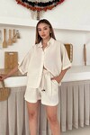 Bej Şort Ve Gömlek Yazlık Pamuklu Alt Üst Takım