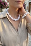 Beyaz Büyük Taşlı Modern Tarz Etnik Bileklik Kolye Set